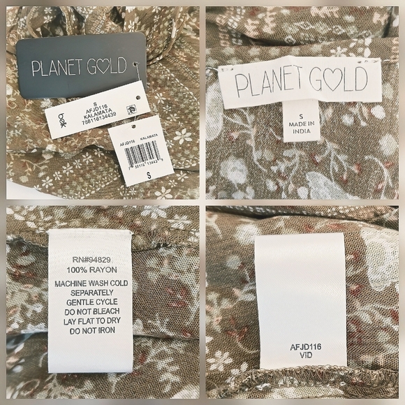 NWT Planet Gold Olive Floral Sleeveless Mini Dress S Boho Lightweight Flowy - Picture 4 of 6